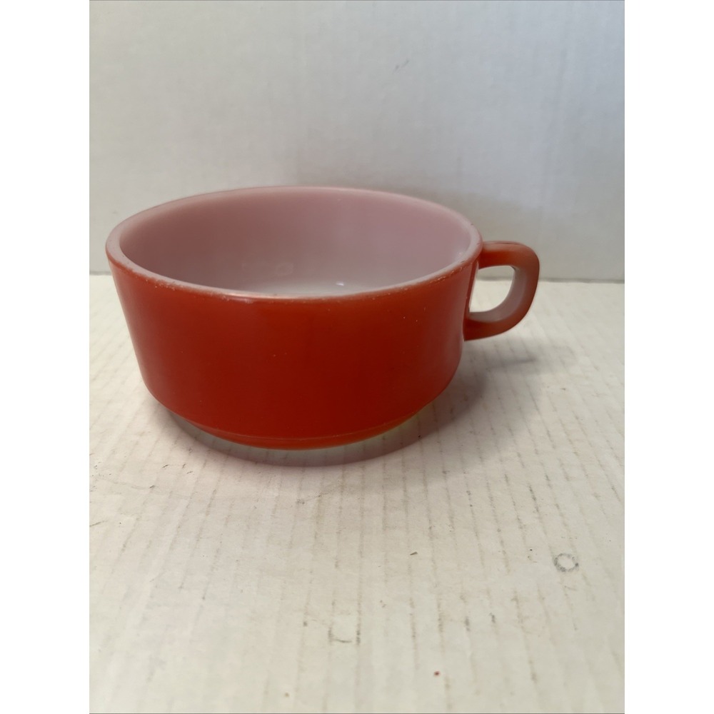 Vintage Fire King Large Soup/Chili Bowl, D Handle, Red to Orange Color
